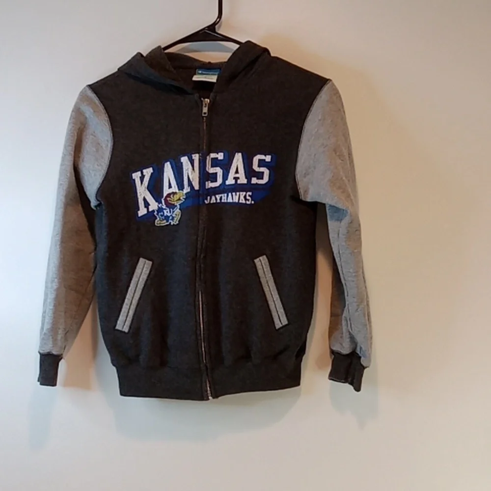 Vintage Champion Eco Fleece Full Zip Hoodie NCAA Kansas Jayhawks Youth Sz Med/8